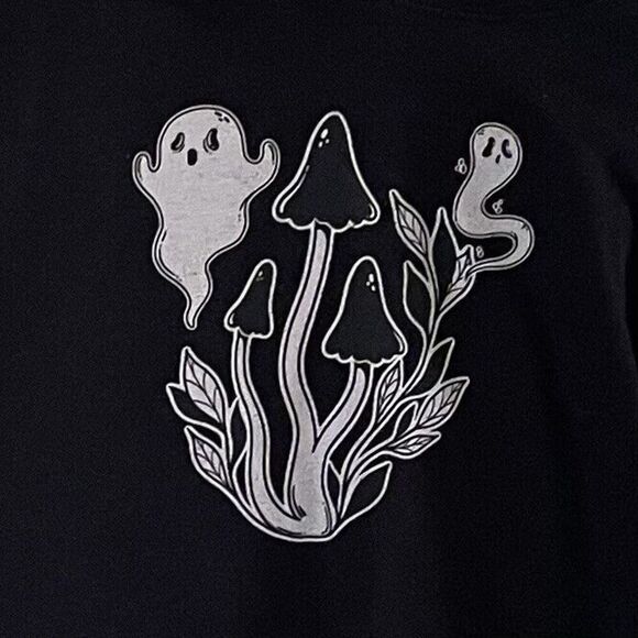 Shrooms And Ghosts Black White Hoodie Medium Mushroom Paranormal‎ Psychedelic - Picture 3 of 7
